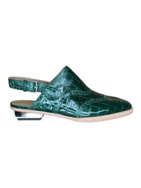 Hermes English Green Crocodile Odette Sandal Mule Shoes Clogs NIB